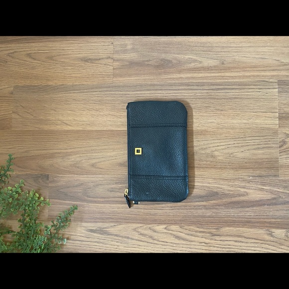 Black Leather Pebbled Lodis Wristlet - Picture 2 of 5